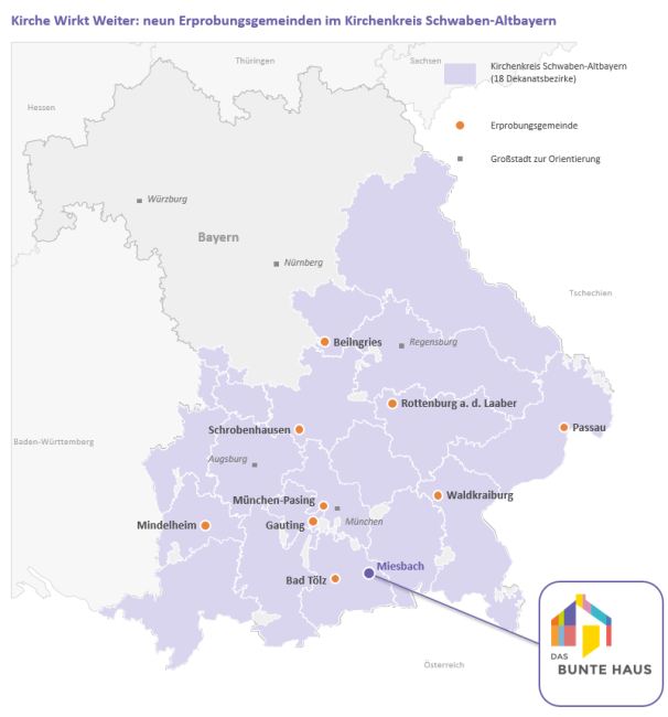 Karte der Gemeinden im Projekt KircheWirktWeiter